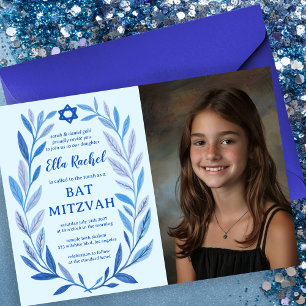 Botanische Waterverf CUSTOM FOTO Bat Bar Mitzvah Kaart