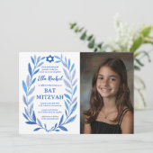 Botanische Waterverf CUSTOM FOTO Bat Bar Mitzvah Kaart (Staand voorkant)