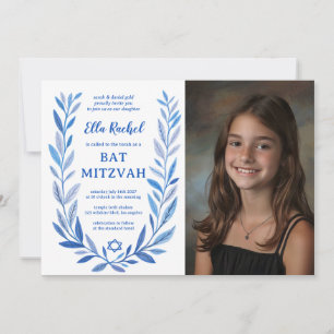 Botanische Waterverf CUSTOM FOTO Bat Bar Mitzvah Kaart