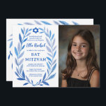 Botanische Waterverf CUSTOM FOTO QR Bat Mitzvah Kaart<br><div class="desc">Perfecte kaart om een bat mitswa, bar mitswa of andere Joodse viering aan te kondigen! Hand getekende delicate blad trame art voor u! VOLLEDIG ! Klik hierboven op "Personaliseren" om de tekst te bewerken, uw foto toe te voegen en uw link toe te voegen aan de QR-code. Klik op "Bewerken...</div>