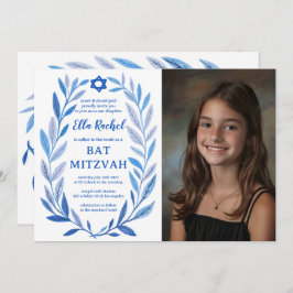 Botanische Waterverf CUSTOM FOTO QR Bat Mitzvah Kaart