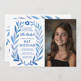 Botanische Waterverf CUSTOM FOTO QR Bat Mitzvah Kaart