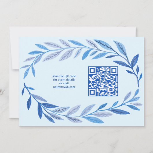 Botanische Waterverf CUSTOM FOTO QR Bat Mitzvah Kaart (Achterkant)
