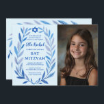 Botanische Waterverf CUSTOM FOTO QR Bat Mitzvah Kaart<br><div class="desc">Perfecte kaart om een bat mitswa, bar mitswa of andere Joodse viering aan te kondigen! Hand getekende delicate blad trame art voor u! VOLLEDIG ! Klik hierboven op "Personaliseren" om de tekst te bewerken, uw foto toe te voegen en uw link toe te voegen aan de QR-code. Klik op "Bewerken...</div>