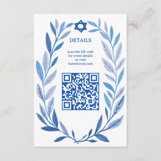 Botanische Waterverf CUSTOM QR Bar Bat Mitzvah Informatiekaartje (Voorkant)