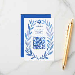 Botanische Waterverf CUSTOM QR Bar Bat Mitzvah Informatiekaartje