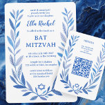 Botanische Waterverf CUSTOM QR Bar Bat Mitzvah Informatiekaartje<br><div class="desc">Perfect ENCLOSURE kaart om een bat mitswa, bar mitswa of andere Joodse viering aan te kondigen! Hand getekende delicate blad trame art voor u! VOLLEDIG ! Klik hierboven op "Personaliseer" om de tekst te bewerken en uw link toe te voegen aan de QR-code. Klik op "Bewerken met ontwerpgereedschap" om de...</div>