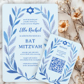 Botanische Waterverf CUSTOM QR Bar Bat Mitzvah Informatiekaartje