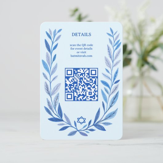 Botanische Waterverf CUSTOM QR Bar Bat Mitzvah Informatiekaartje (Staand voorkant)