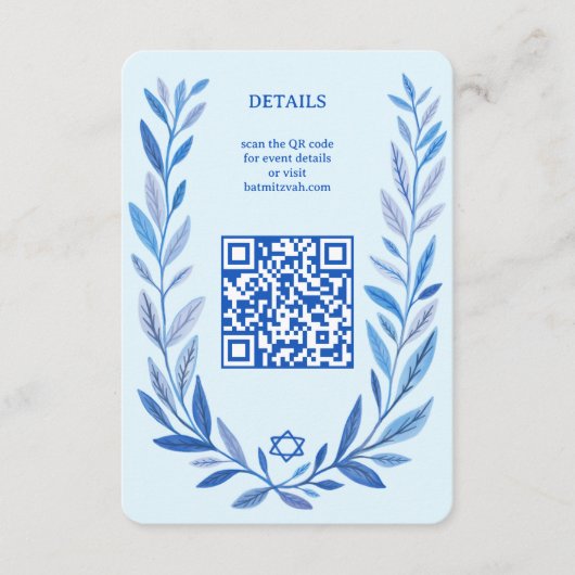 Botanische Waterverf CUSTOM QR Bar Bat Mitzvah Informatiekaartje (Voorkant)