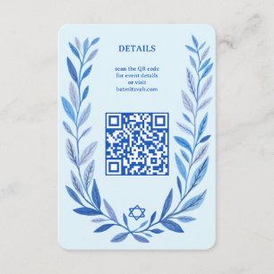 Botanische Waterverf CUSTOM QR Bar Bat Mitzvah Informatiekaartje