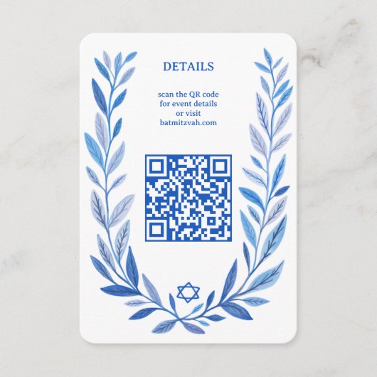 Botanische Waterverf CUSTOM QR Bar Bat Mitzvah Informatiekaartje (Voorkant)