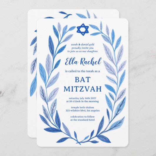 Botanische Waterverf CUSTOM QR Bar Bat Mitzvah Kaart (Voorkant / Achterkant)