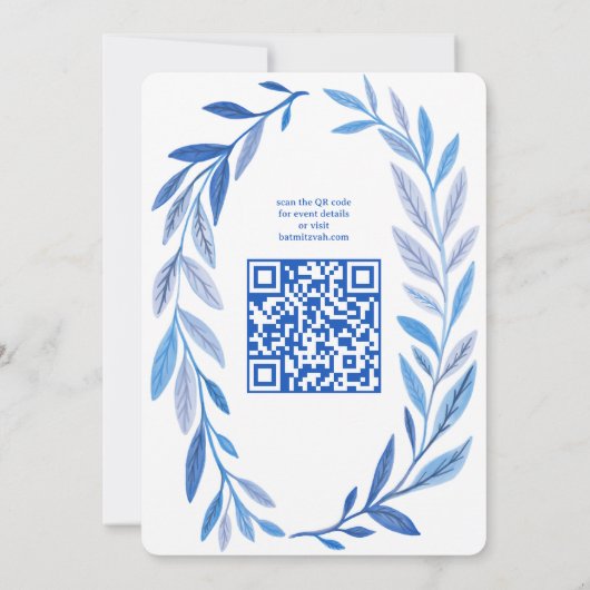 Botanische Waterverf CUSTOM QR Bar Bat Mitzvah Kaart (Achterkant)