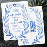 Botanische Waterverf CUSTOM QR Bar Bat Mitzvah Kaart<br><div class="desc">Perfecte kaart om een bat mitswa, bar mitswa of andere Joodse viering aan te kondigen! Hand getekende delicate blad trame art voor u! VOLLEDIG ! Klik hierboven op "Personaliseer" om de tekst te bewerken en uw link toe te voegen aan de QR-code. Klik op "Bewerken met ontwerpgereedschap" om de lettertypen,...</div>
