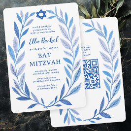 Botanische Waterverf CUSTOM QR Bar Bat Mitzvah Kaart
