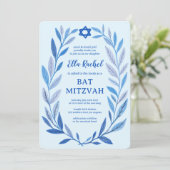 Botanische Waterverf CUSTOM QR Bar Bat Mitzvah Kaart (Staand voorkant)
