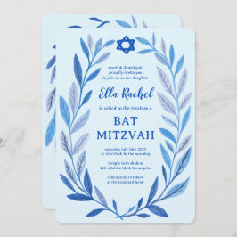 Botanische Waterverf CUSTOM QR Bar Bat Mitzvah Kaart