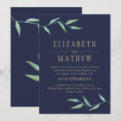 Botanische Waterverf Elegant Navy Gold Bruiloft Kaart (Voorkant / Achterkant)