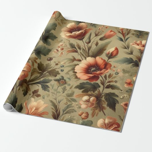 Botanische Waterverf Elegante Herfstbloemen Cadeaupapier (Uitgerold)