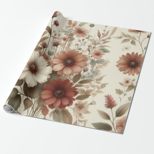 Botanische Waterverf Elegante Herfstbloemen Cadeaupapier (Uitgerold)