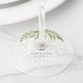 Botanische Waterverf en marmer Wedding Wijnglaslabel (Dichtbij)
