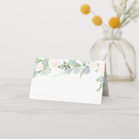 Botanische Waterverf Eucalyptus en Witte Bloemen Plaatskaartje (Voorkant)