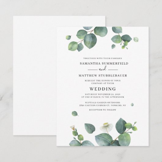 Botanische Waterverf Eucalyptus Greenery Wedding Kaart (Voorkant / Achterkant)