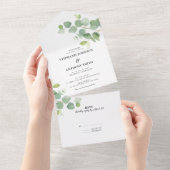 Botanische Waterverf Eucalyptus Leaves Wedding All In One Uitnodiging (Afscheurbaar)