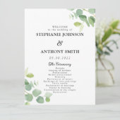 Botanische Waterverf Eucalyptus Leaves Wedding Programmakaart (Staand voorkant)