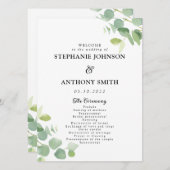 Botanische Waterverf Eucalyptus Leaves Wedding Programmakaart (Voorkant / Achterkant)
