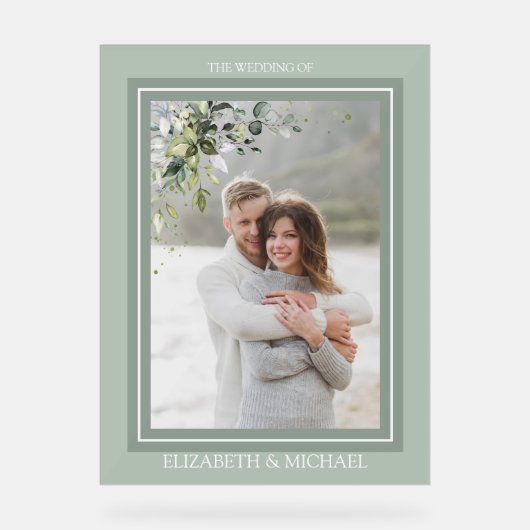 Botanische Waterverf Floral  Foto bruiloft Acryl Bord (Voorkant)