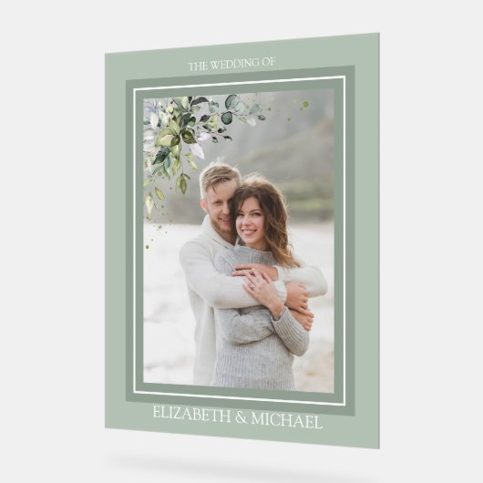 Botanische Waterverf Floral  Foto bruiloft Acryl Bord (Hoek)