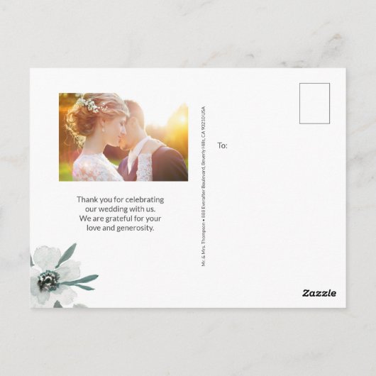 Botanische Waterverf floral Wedding Photo script Briefkaart (Achterkant)