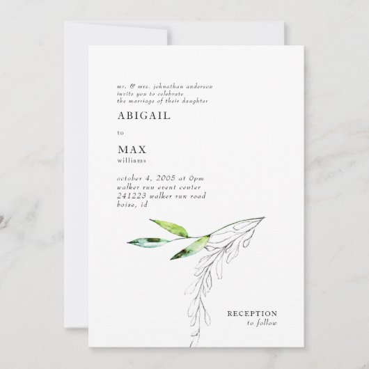 Botanische Waterverf Foliage Bruiloft Kaart (Voorkant)