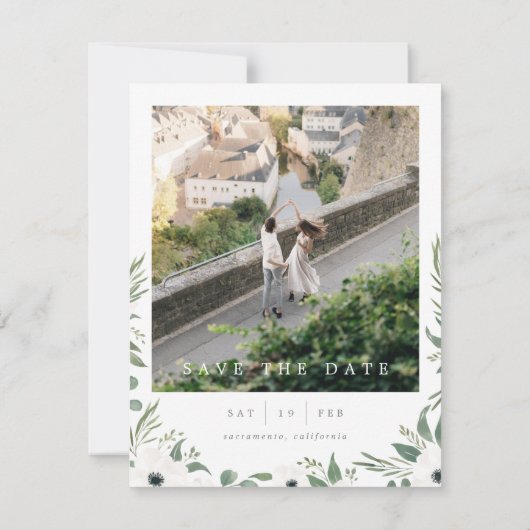 Botanische Waterverf Foto Opslaan Datum Kaart (Achterkant)