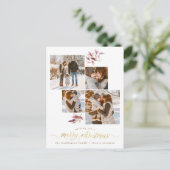 Botanische Waterverf & Goud Vrolijke Kerstfoto Briefkaart (Staand voorkant)