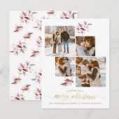 Botanische Waterverf & Goud Vrolijke Kerstfoto Briefkaart (Voorkant / Achterkant)