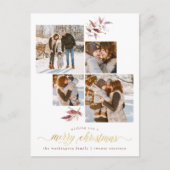 Botanische Waterverf & Goud Vrolijke Kerstfoto Briefkaart (Voorkant)