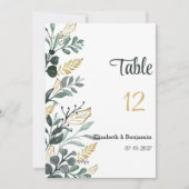 Botanische waterverf gouden groen Tabel Nummers Kaart (Voorkant)