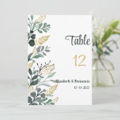 Botanische waterverf gouden groen Tabel Nummers Kaart (Staand voorkant)