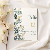 Botanische waterverf gouden groen Tabel Nummers Kaart