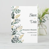 Botanische waterverf goudgroen Save the Date Kaart (Staand voorkant)