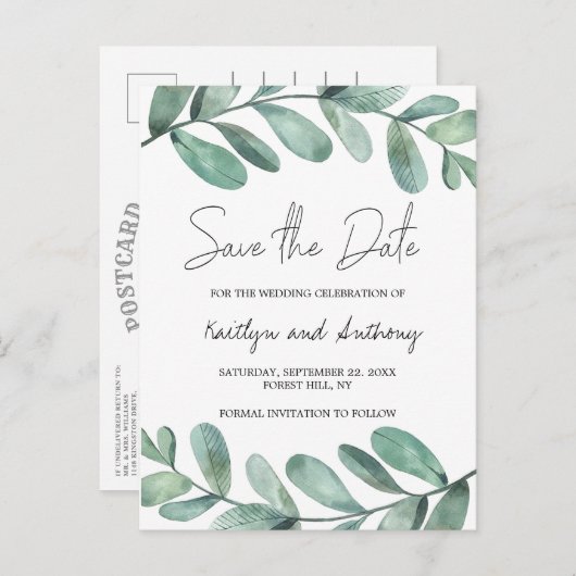 Botanische Waterverf Greenery Eucalyptus Aankondigingskaart (Voorkant / Achterkant)