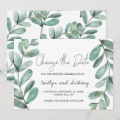 Botanische Waterverf Greenery Eucalyptus Change Save The Date (Voorkant / Achterkant)