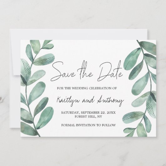 Botanische Waterverf Greenery Eucalyptus Save The Date (Voorkant)