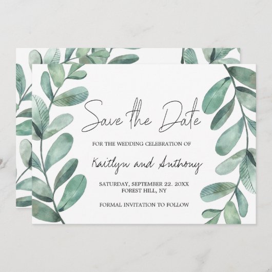Botanische Waterverf Greenery Eucalyptus Save The Date (Voorkant / Achterkant)