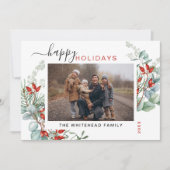 Botanische Waterverf Greenery Foto Feestdagenkaart (Voorkant)