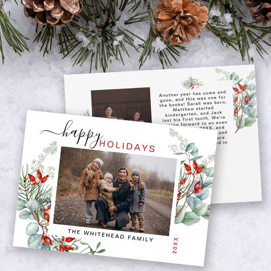 Botanische Waterverf Greenery Foto Feestdagenkaart