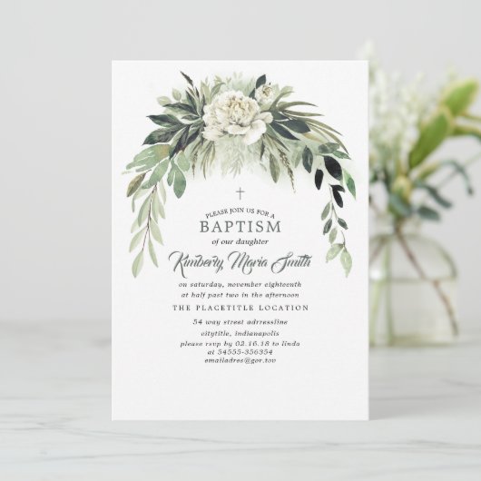 Botanische Waterverf Greenery Garland Baptisme Kaart (Staand voorkant)